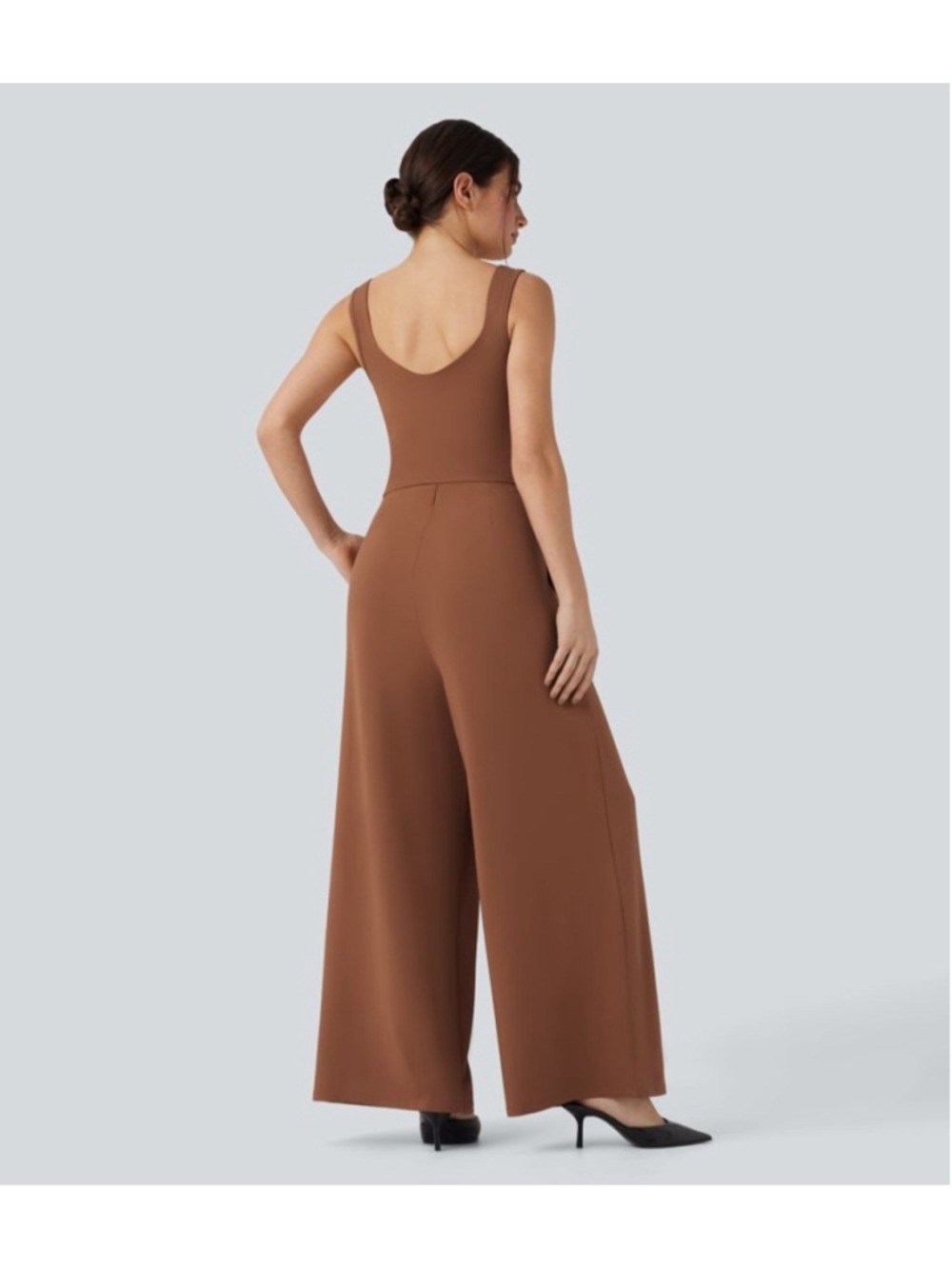 Halara U-Back Sleeveless Wide Leg Casual Jumpsuit Size L Regular Terracotta NWOT - Picture 3 of 13